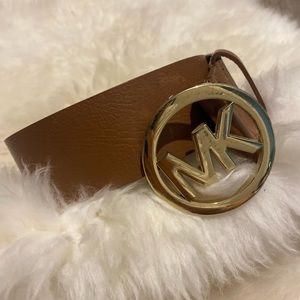 Michael Kors Tan Belt with Gold MK Buckle